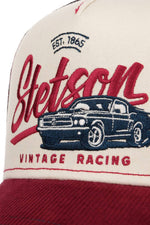 Blue, white and red trucker cap with embroidered retro racing illustration - Image n°3
