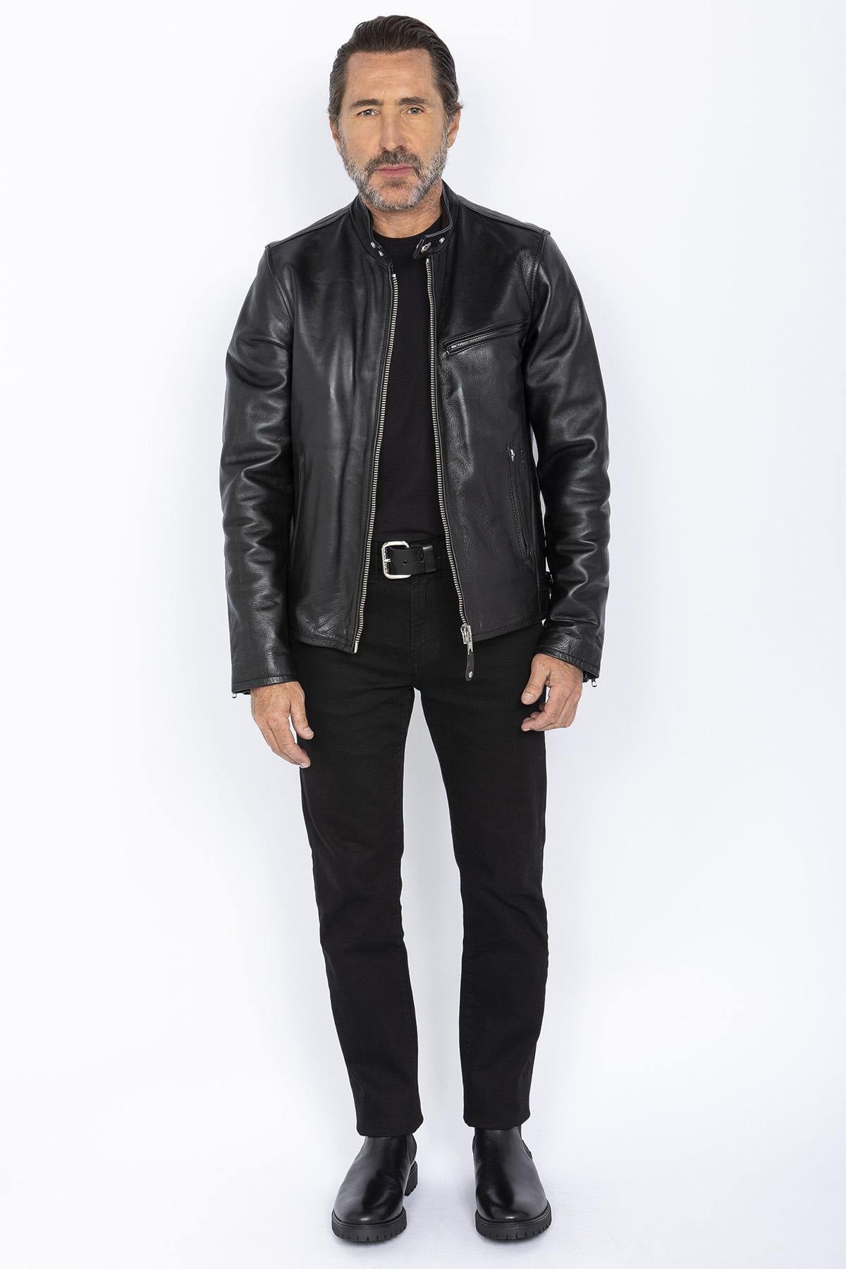 Cowhide leather and café racer style in Schott's LC940D biker jacket. - Image n°3