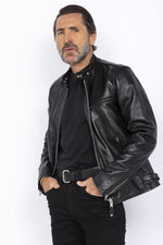 Cowhide leather and café racer style in Schott's LC940D biker jacket. - Image n°1