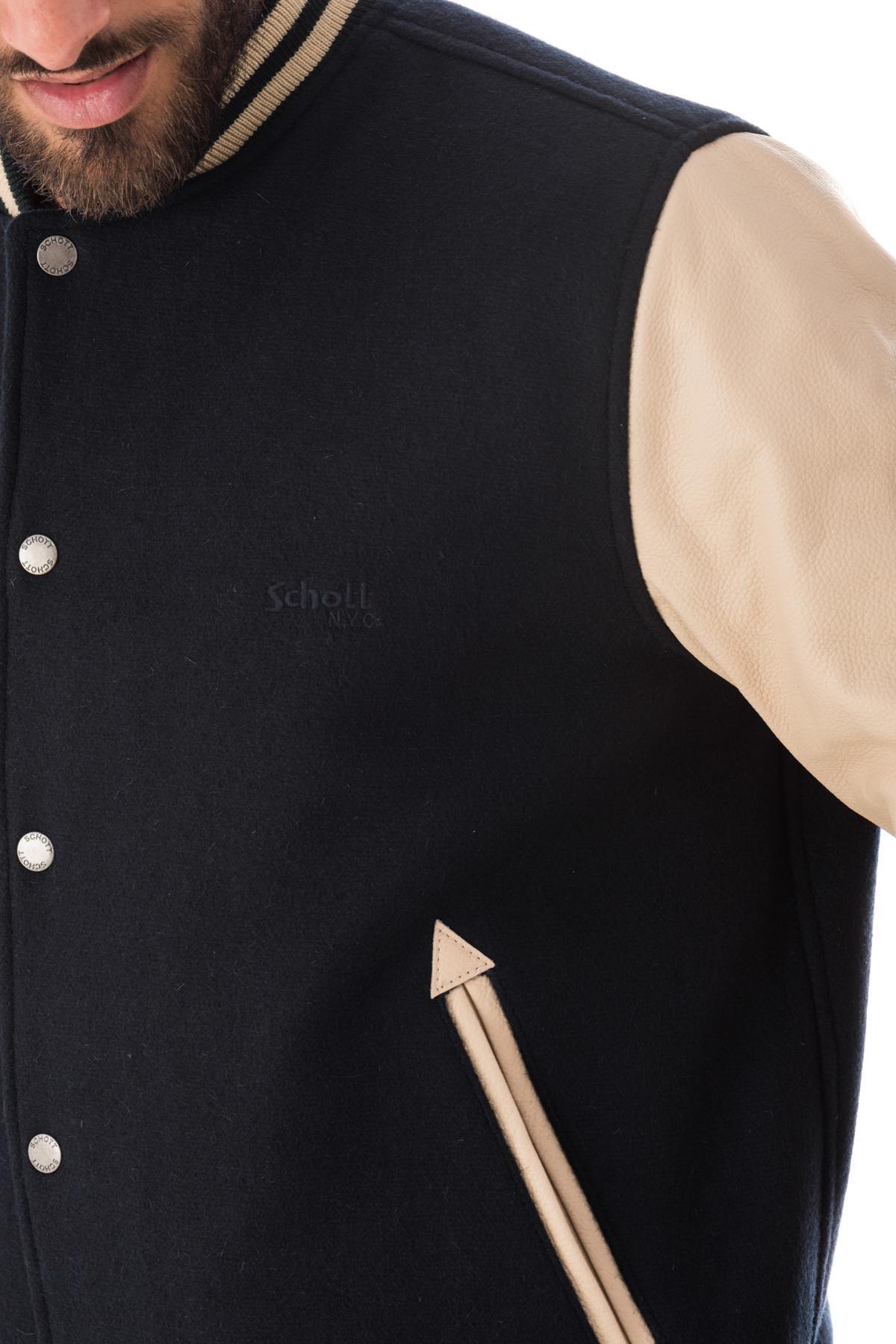 Schott's LC8705 blends navy wool and calfskin in a varsity jacket. - Image n°3