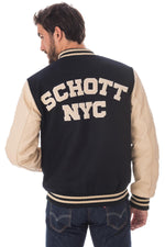 Schott's LC8705 blends navy wool and calfskin in a varsity jacket. - Image n°2