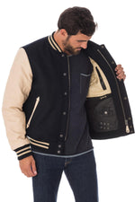 Schott's LC8705 blends navy wool and calfskin in a varsity jacket. - Image n°4