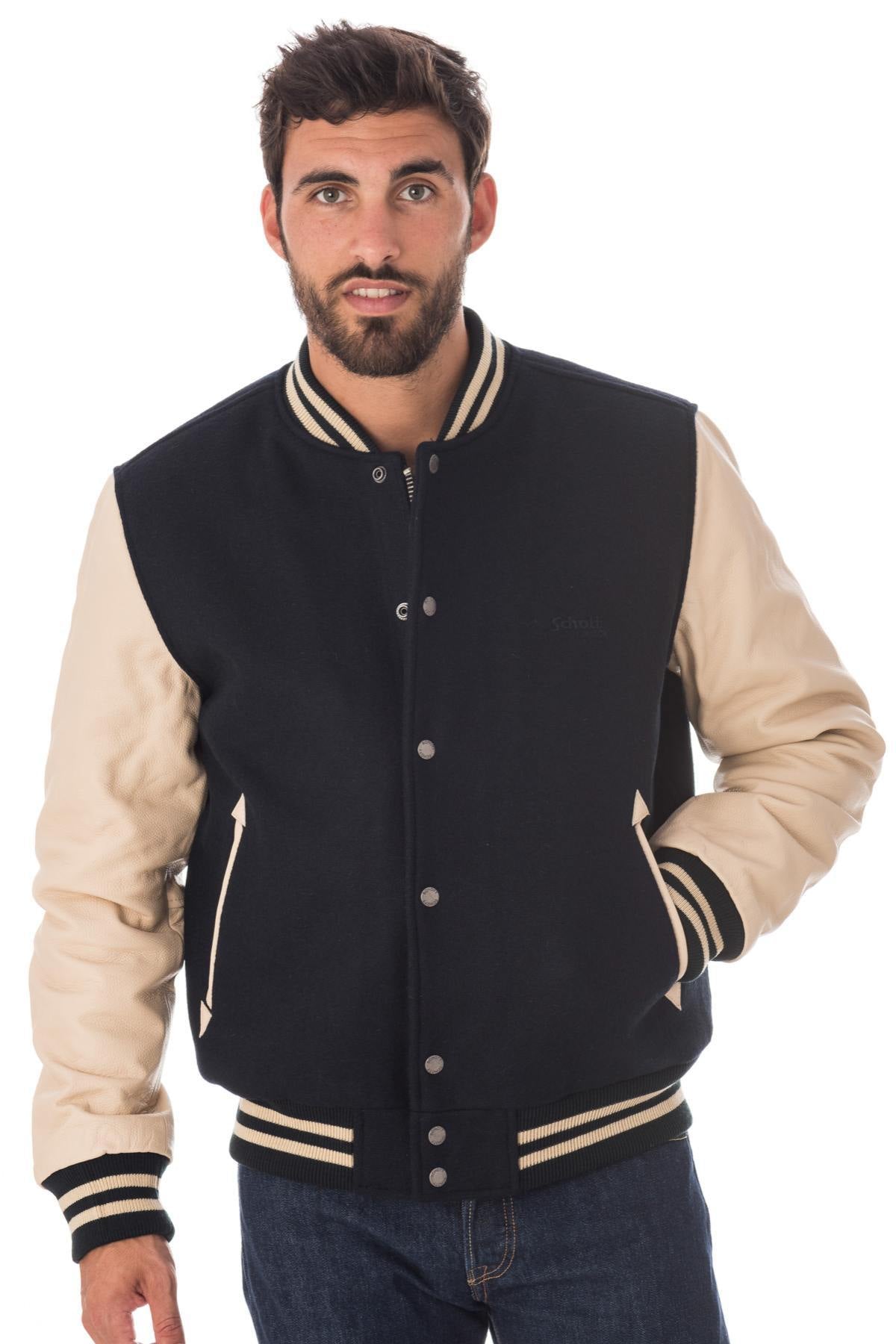 Schott's LC8705 blends navy wool and calfskin in a varsity jacket. - Image n°5