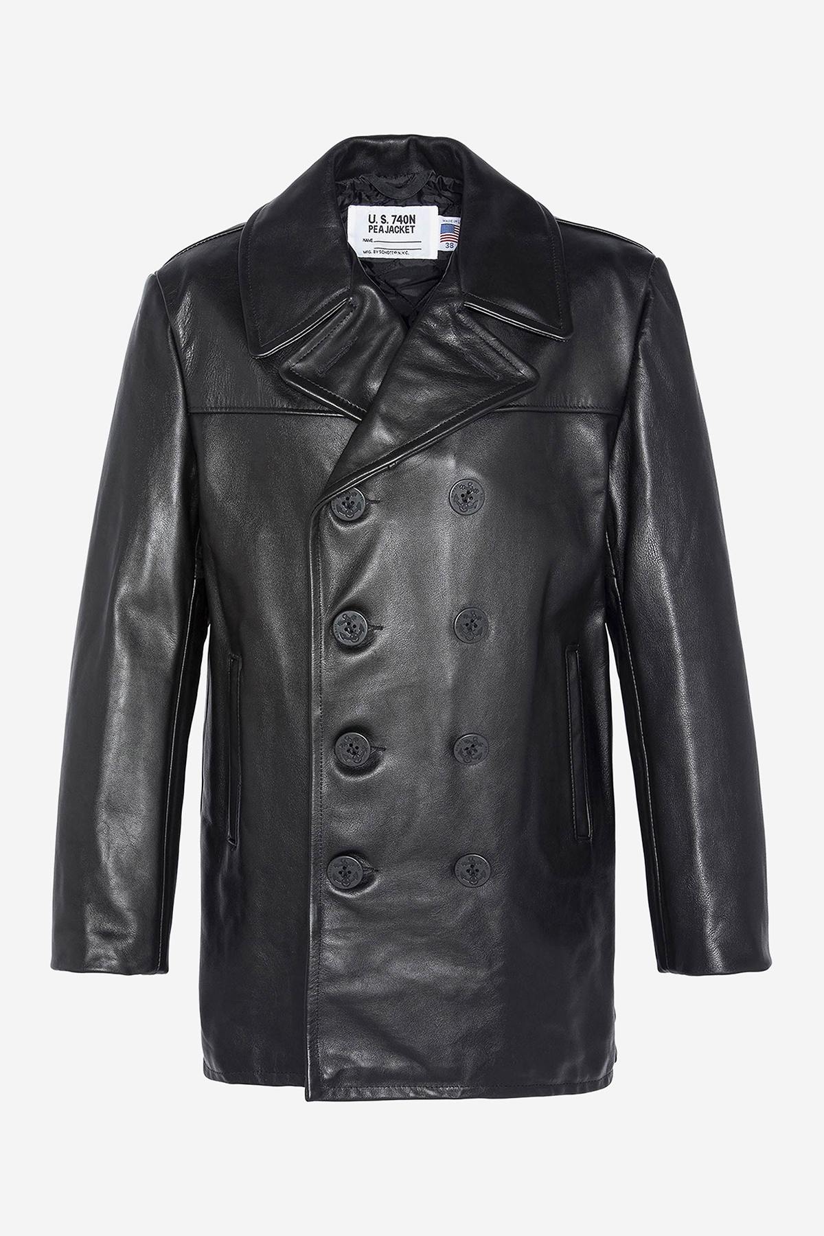 Schott's naval pea coat in robust cowhide, built for enduring style. - Image n°10