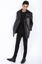 Schott's naval pea coat in robust cowhide, built for enduring style. - Image n°4