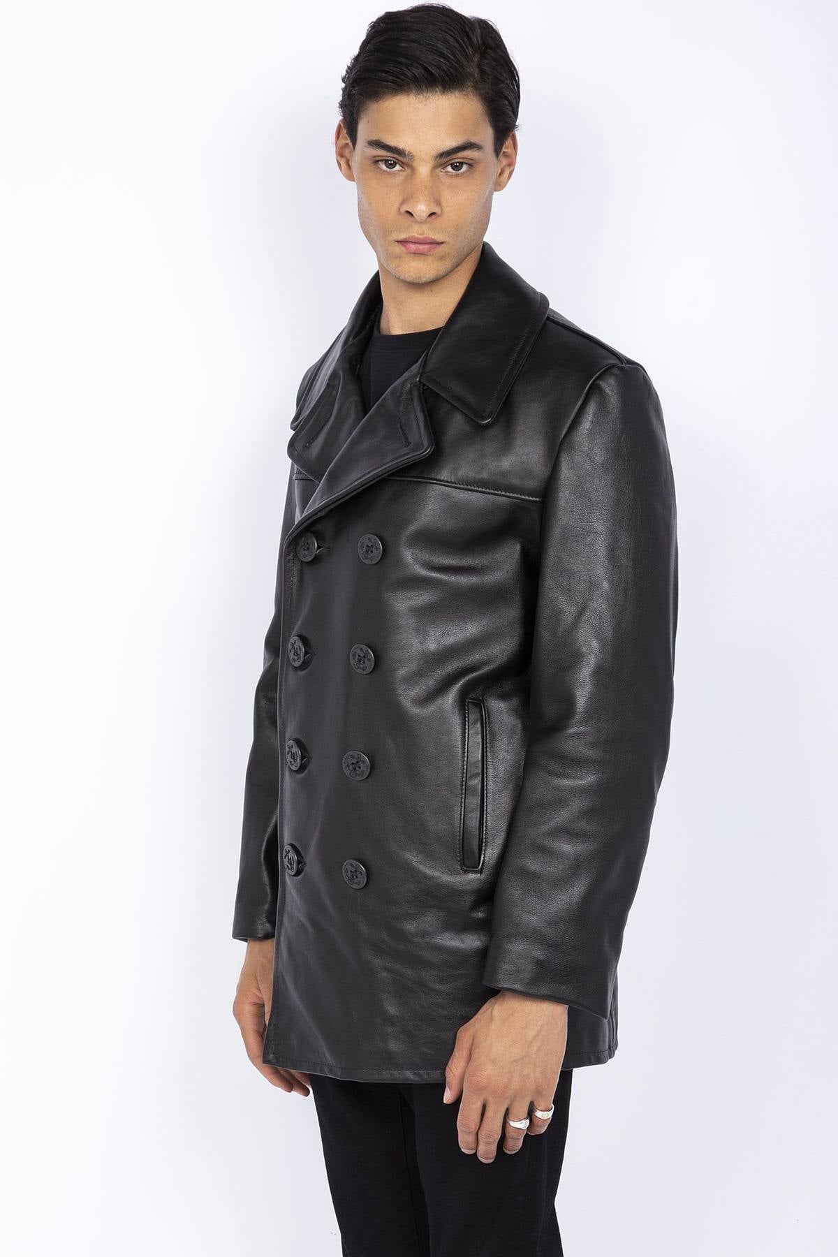 Schott's naval pea coat in robust cowhide, built for enduring style. - Image n°6