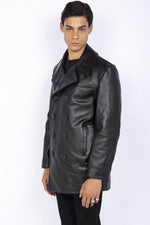 Schott's naval pea coat in robust cowhide, built for enduring style. - Image n°6