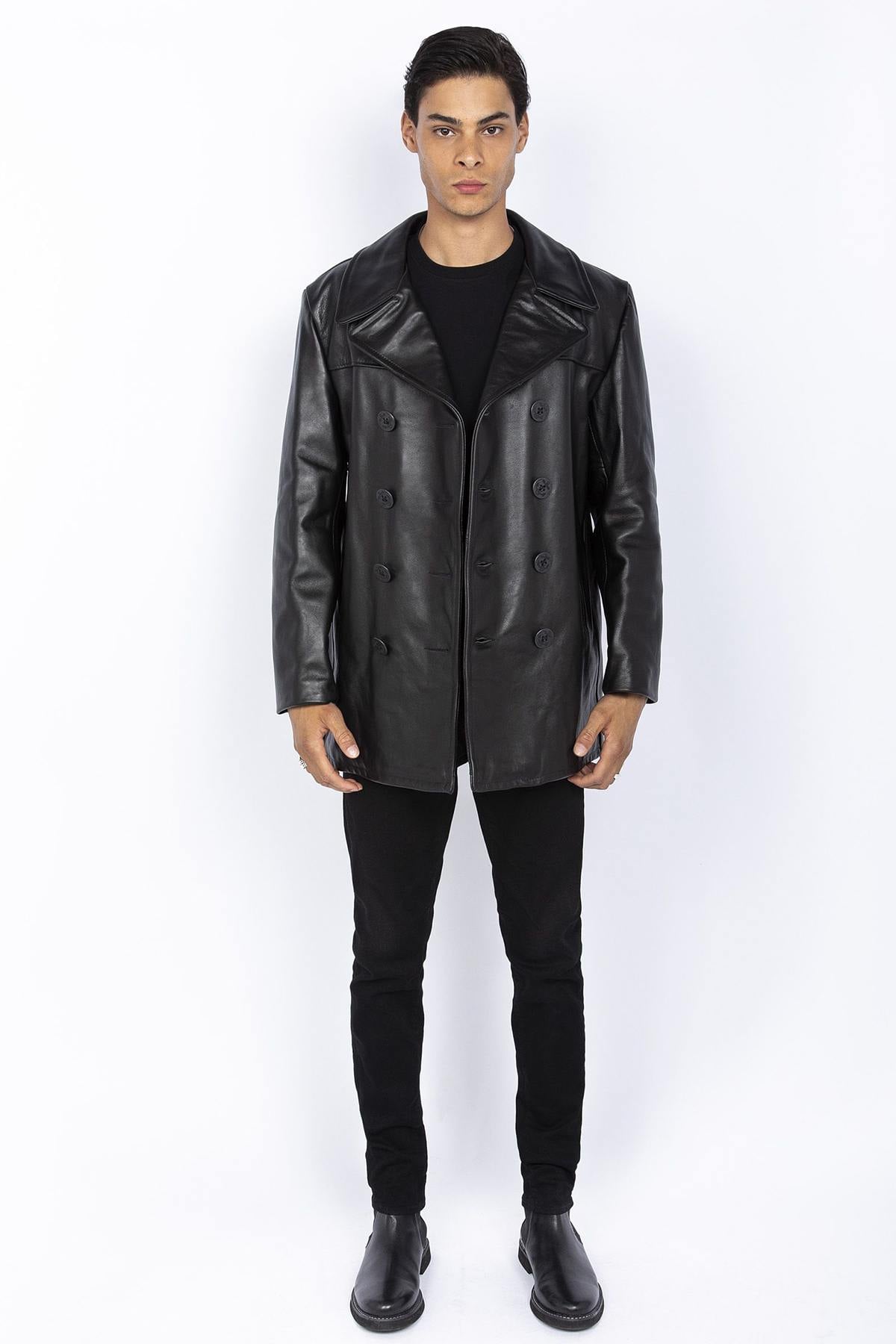Schott's naval pea coat in robust cowhide, built for enduring style. - Image n°8