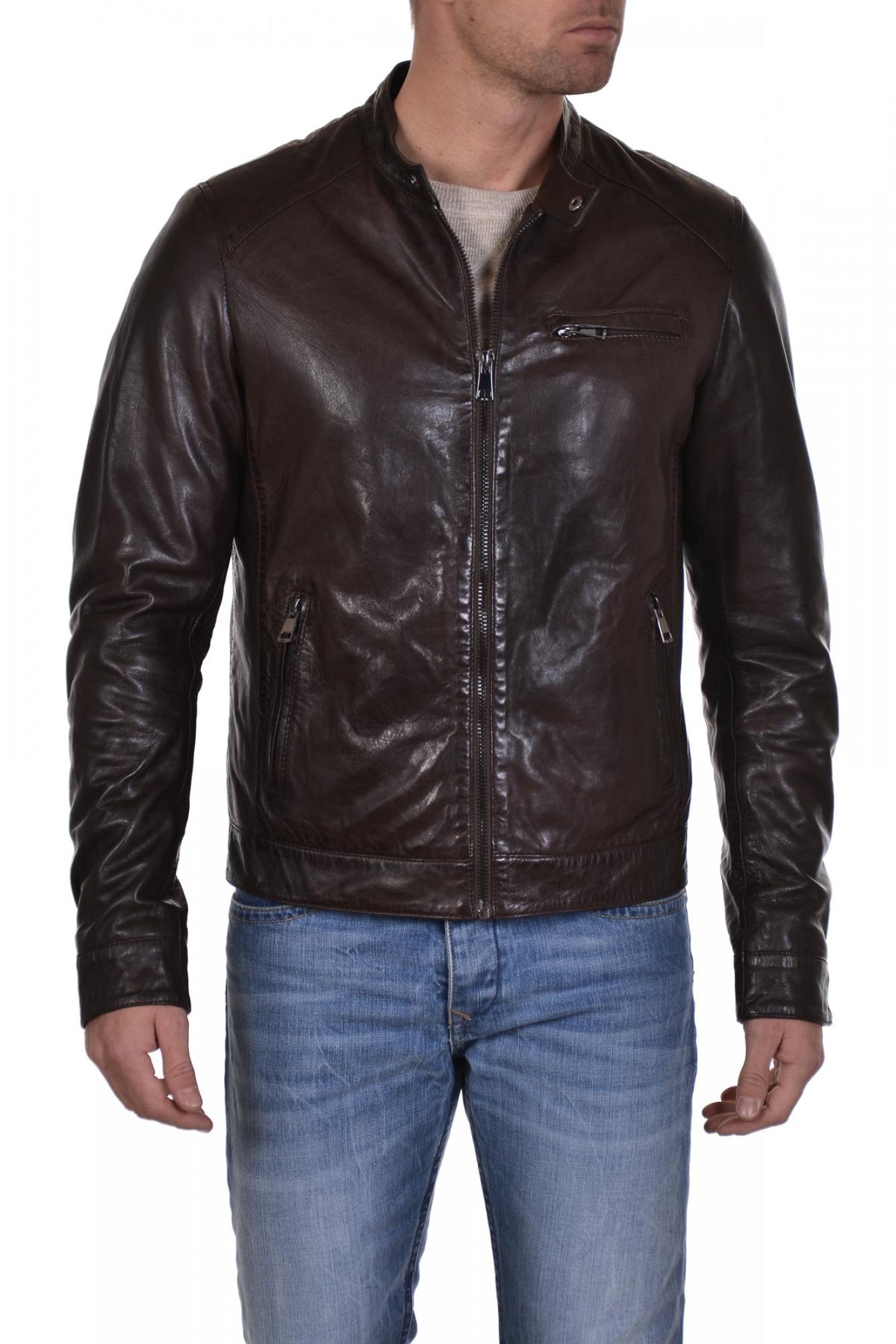 Serge Pariente men's jacket in brown lambskin - Image n°5