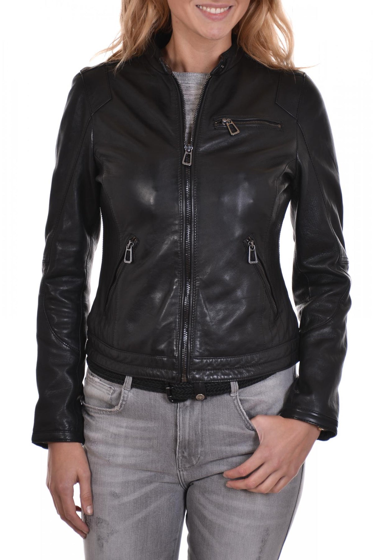 Black lambskin leather jacket - Image n°1