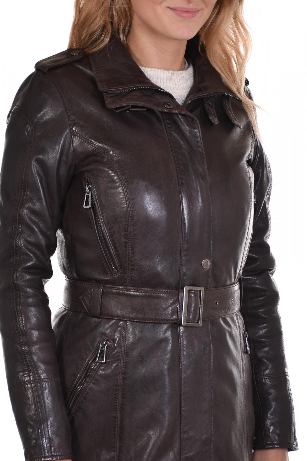rose garden women's jacket in brown lambskin - Image n°3