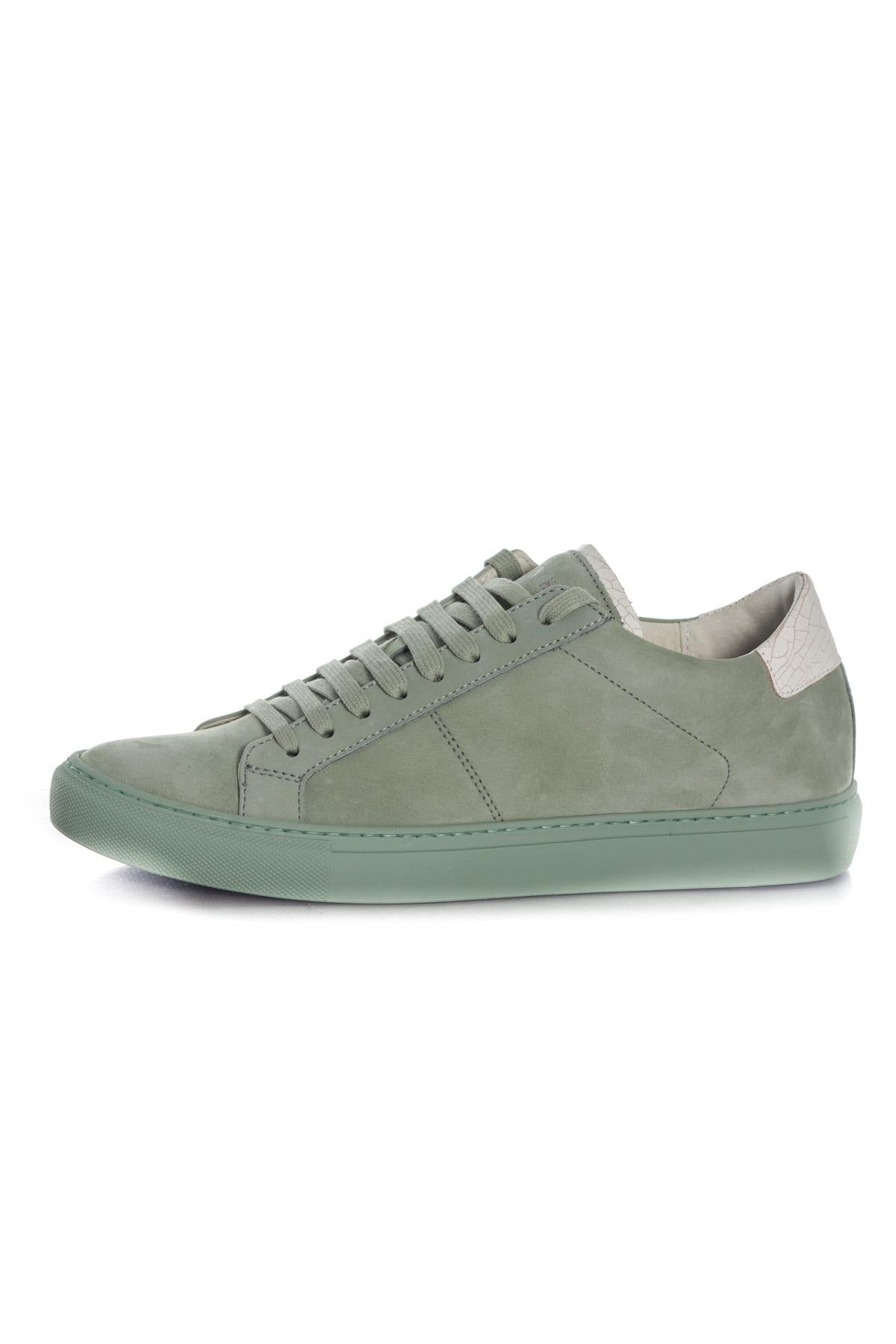 Green velvet-look leather sneakers - Image n°7