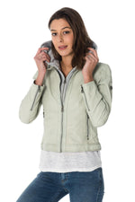 Distressed leather jacket with hood - Image n°4
