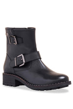 Women's low biker boots in black leather - Image n°1