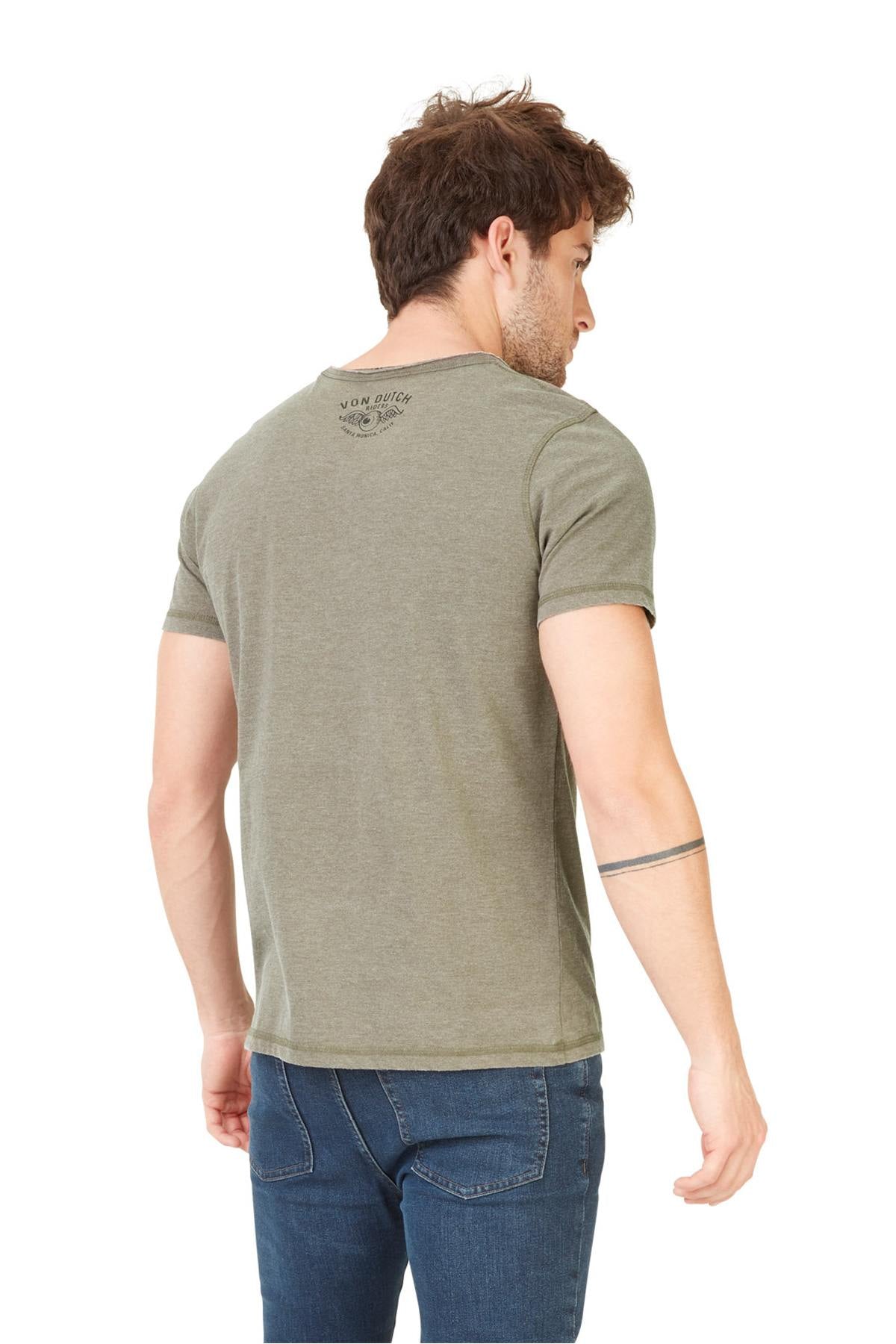 Khaki V-neck t-shirt - Image n°2