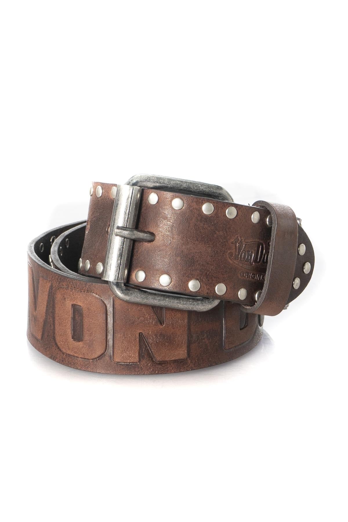 Brown leather belt with logo - Image n°1