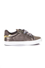 Brown low-top sneakers with patterned laces - Image n°2