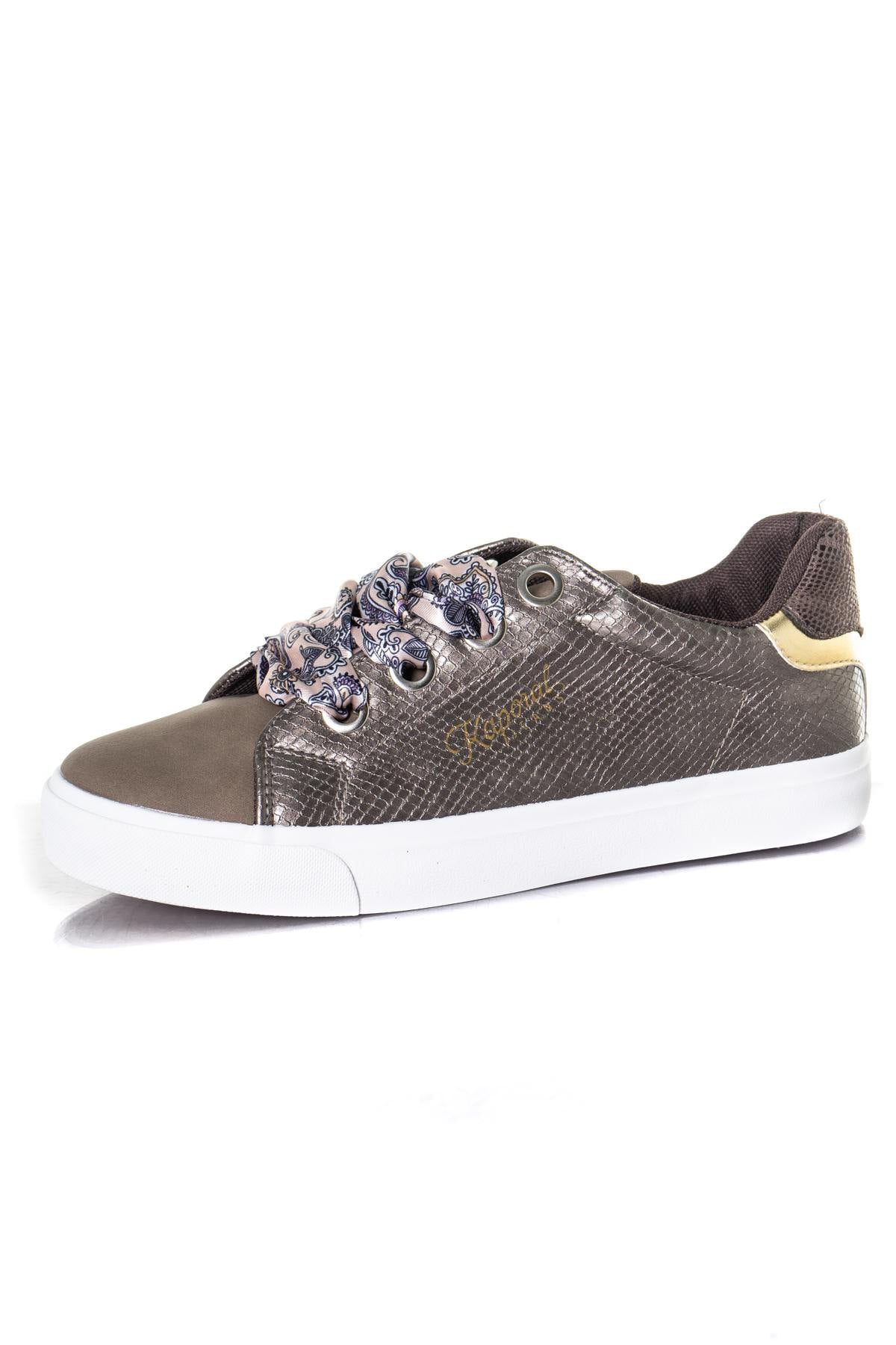 Brown low-top sneakers with patterned laces - Image n°7