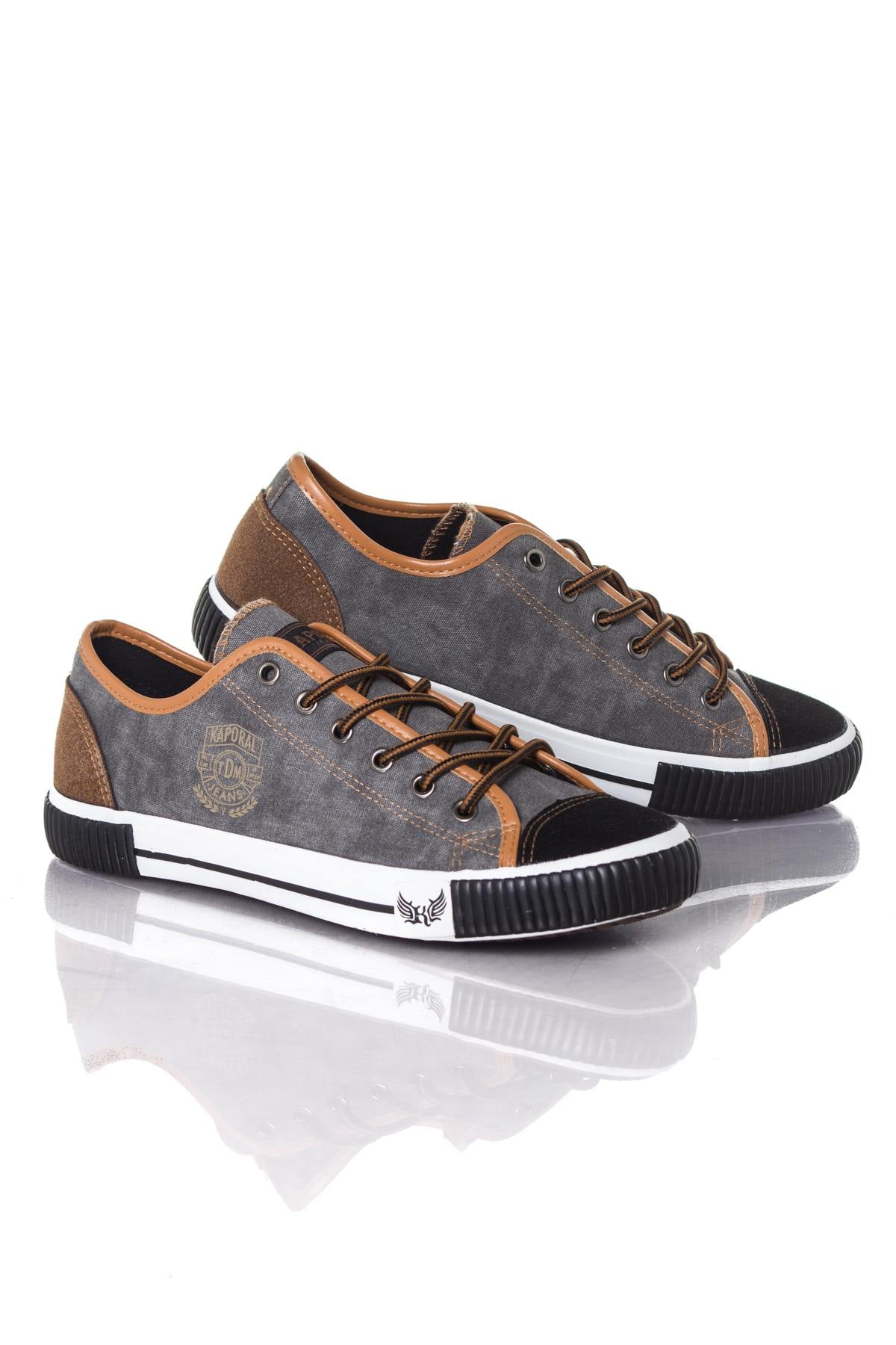 Kaporal men's black and camel canvas sneakers - Image n°1