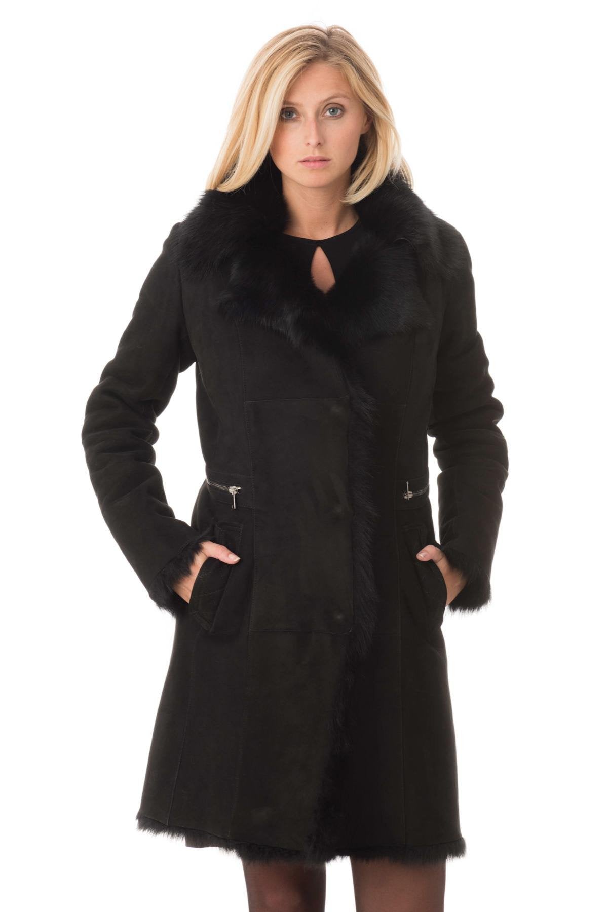 Black shearling coat - Image n°1