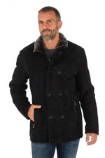 Black men's shearling peacoat - Image n°1