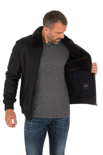Men's navy blue shearling aviator - Image n°6