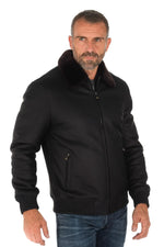 Men's navy blue shearling aviator - Image n°5