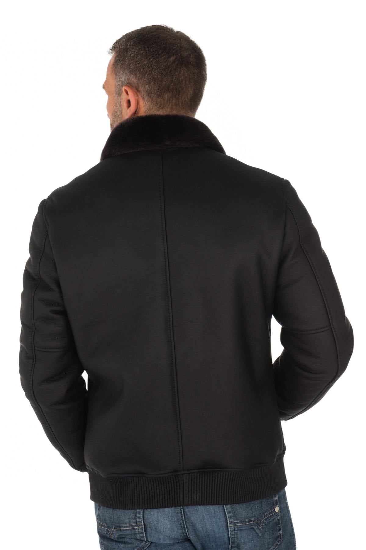 Men's navy blue shearling aviator - Image n°7