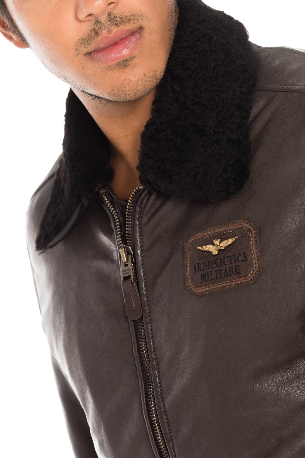 Gray sheepskin leather bomber jacket - Image n°7