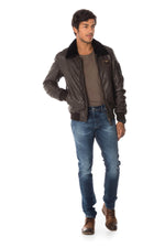 Gray sheepskin leather bomber jacket - Image n°2