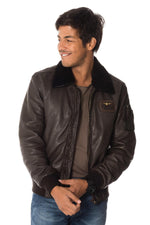 Gray sheepskin leather bomber jacket - Image n°1