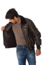 Gray sheepskin leather bomber jacket - Image n°5
