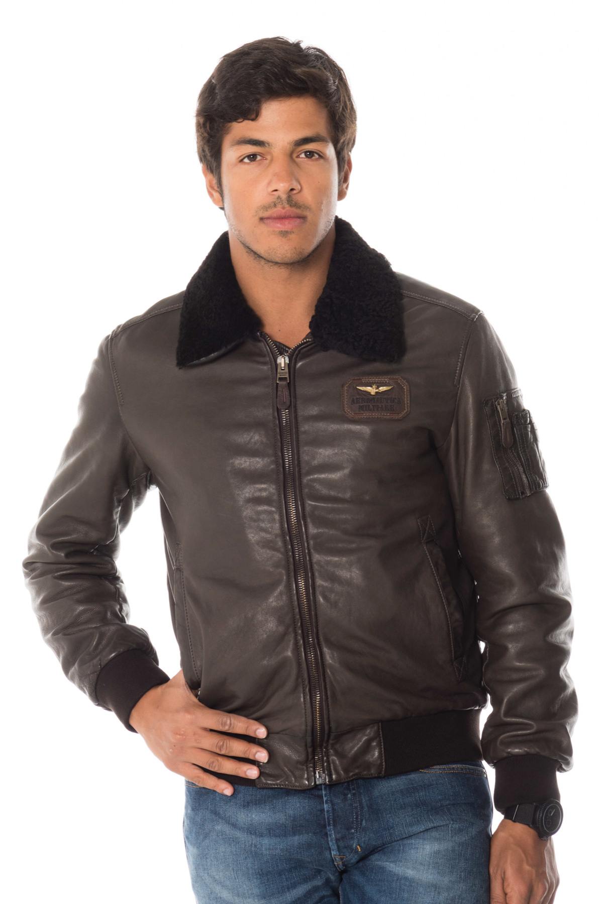 Gray sheepskin leather bomber jacket - Image n°3
