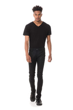Men's black coated skinny fit jeans - Image n°3