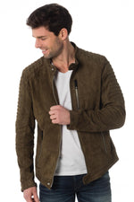 Khaki goatskin leather jacket - Image n°3