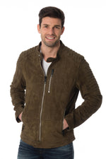 Khaki goatskin leather jacket - Image n°1