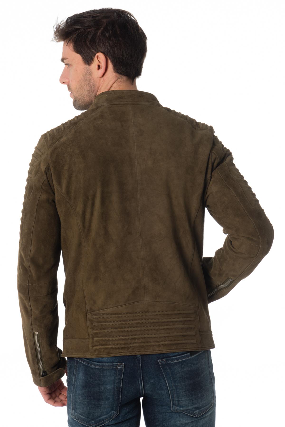 Khaki goatskin leather jacket - Image n°5