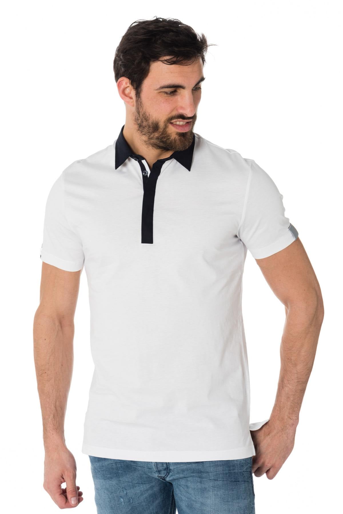 Antony Morato white and navy polo shirt - Image n°1