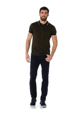 Navy blue polo shirt with yellow Antony Morato print - Image n°2