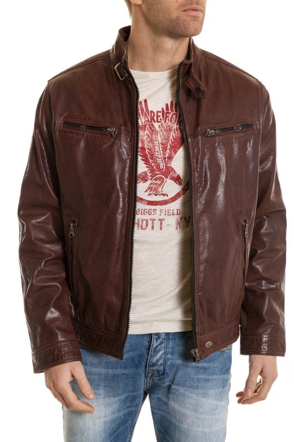 Men's Camel Active Burgundy leather jacket - Image n°2