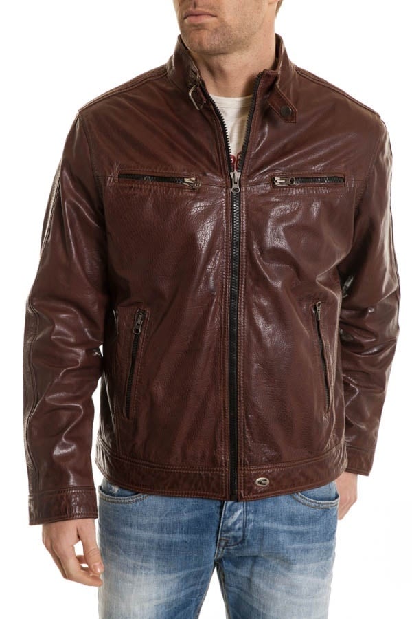 Men's Camel Active Burgundy leather jacket - Image n°1