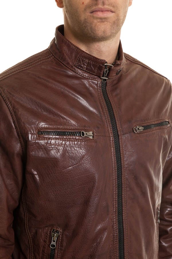 Men's Camel Active Burgundy leather jacket - Image n°4