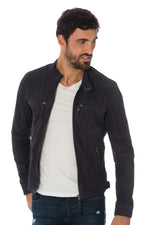 Navy blue suede leather jacket - Image n°3