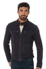 Navy blue suede leather jacket - Image n°5