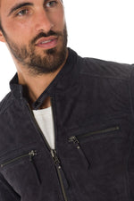 Navy blue suede leather jacket - Image n°8
