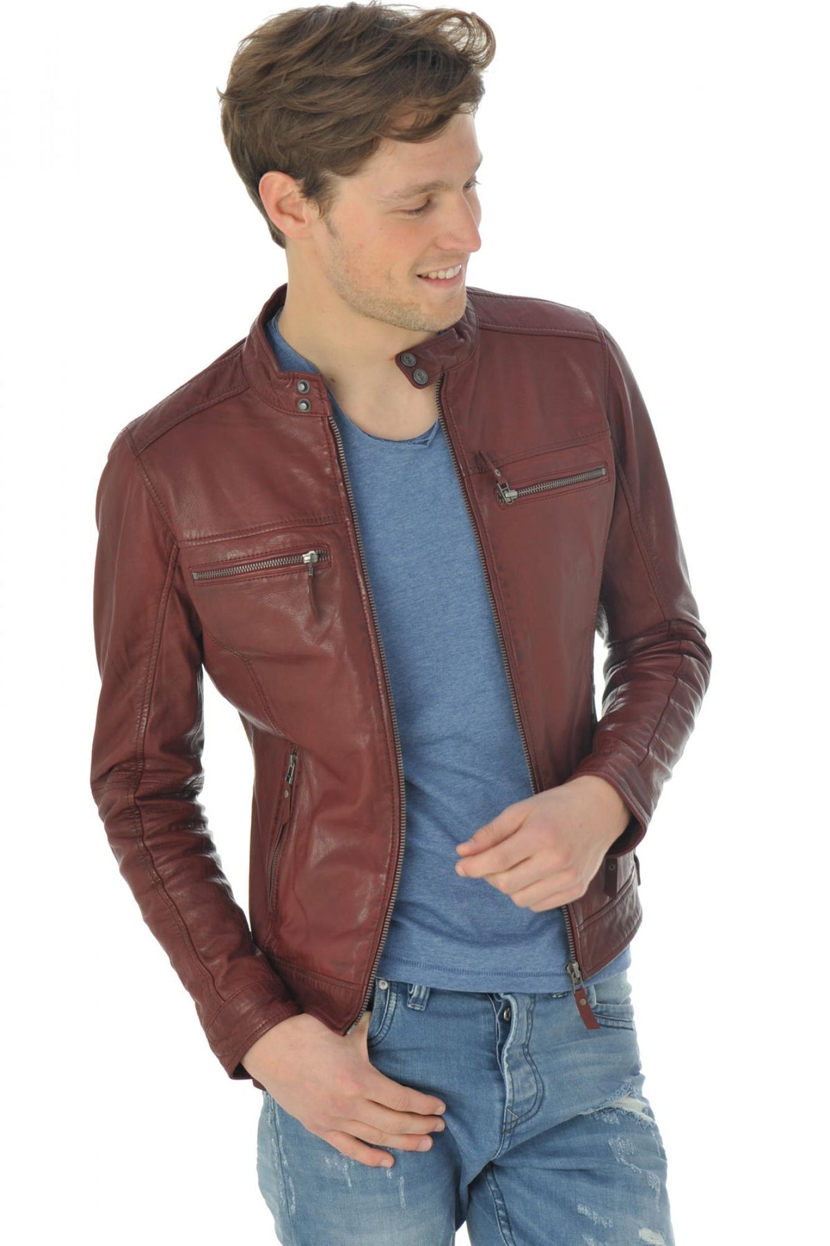 Very trendy burgundy leather jacket - Image n°1