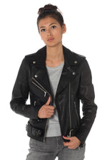 Women's perfecto in black cowhide leather Rose Garden - Image n°3