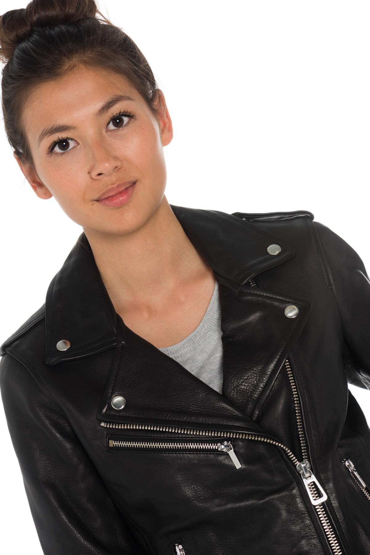 Women's perfecto in black cowhide leather Rose Garden - Image n°4