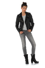 Women's perfecto in black cowhide leather Rose Garden - Image n°2