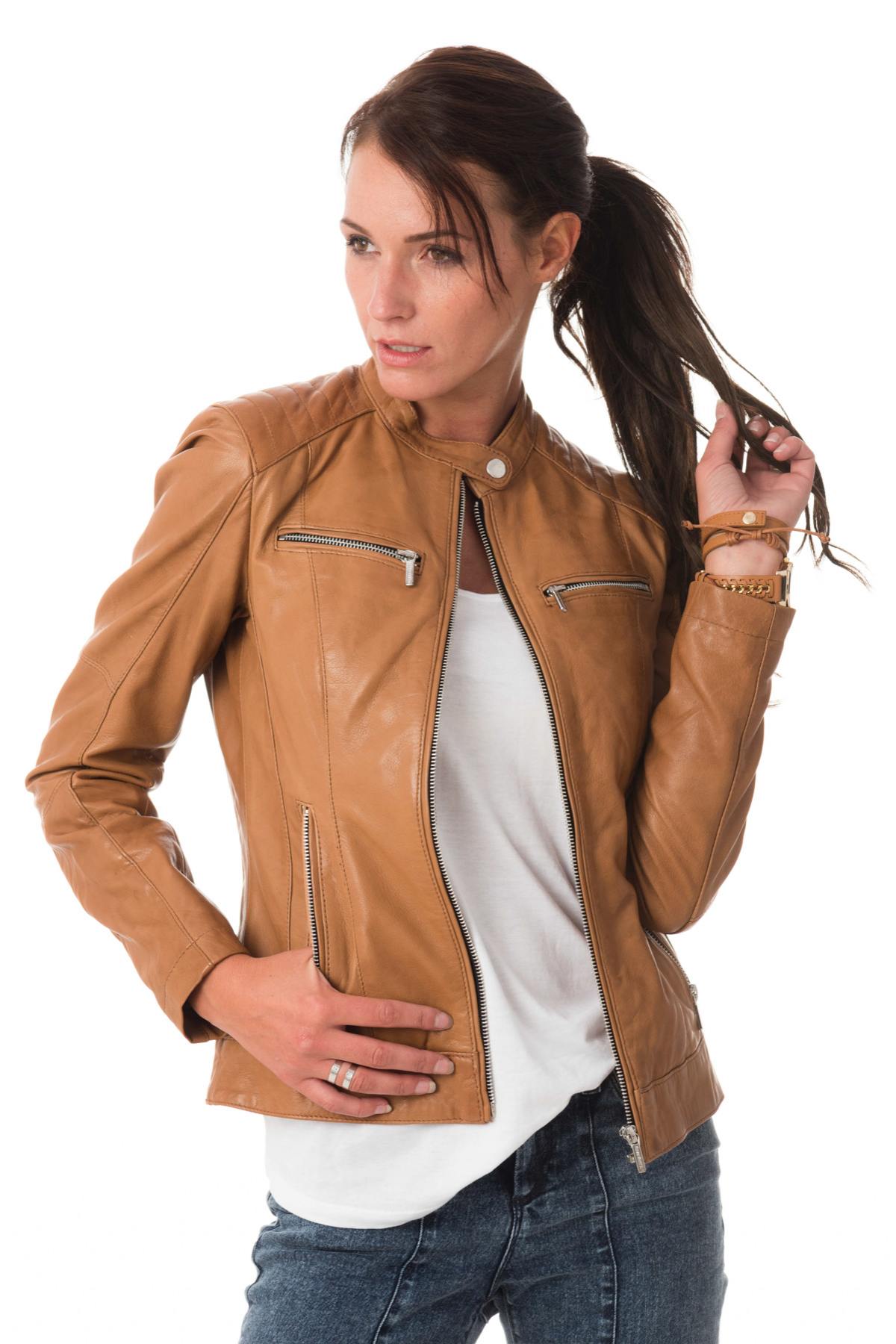 Women's lambskin biker collar jacket - Image n°4